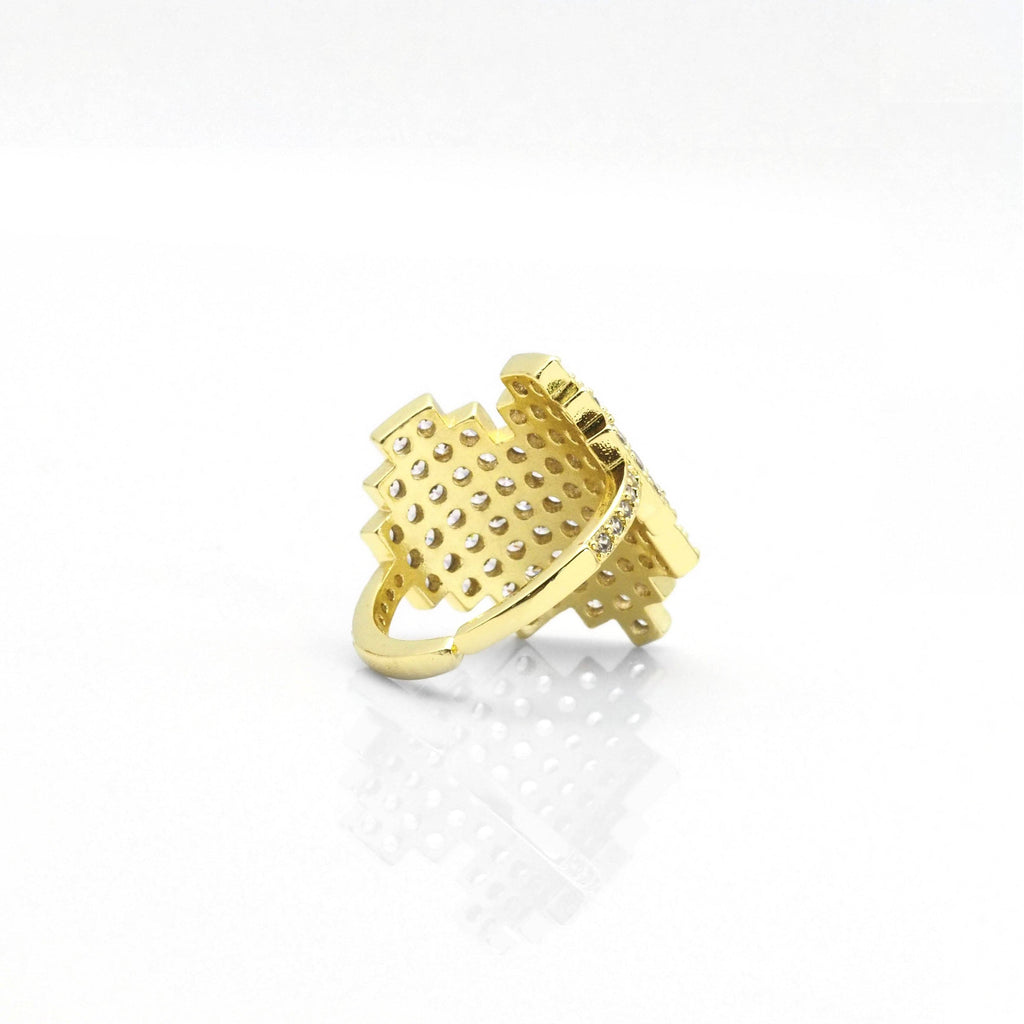 Gold Clear CZ Large Heart Adjustable Ring, Sku#LX219