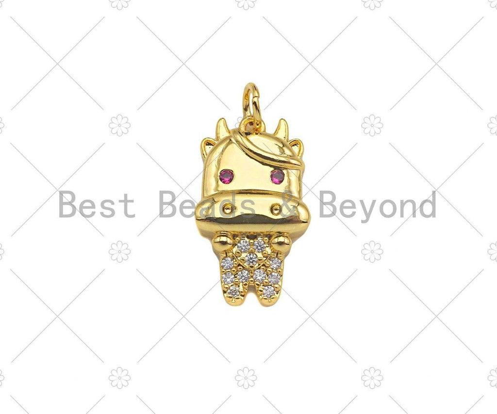 Gold Filled CZ Micro Pave Cute Cows Shape Pendant, 18K Gold Filled Cow Charm, Necklace Bracelet Charm Pendant, 9x15mm, Sku#Y452
