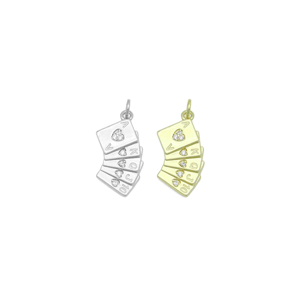 Clear CZ Gold Silver Poker Card Charm Pendant,Sku#A487