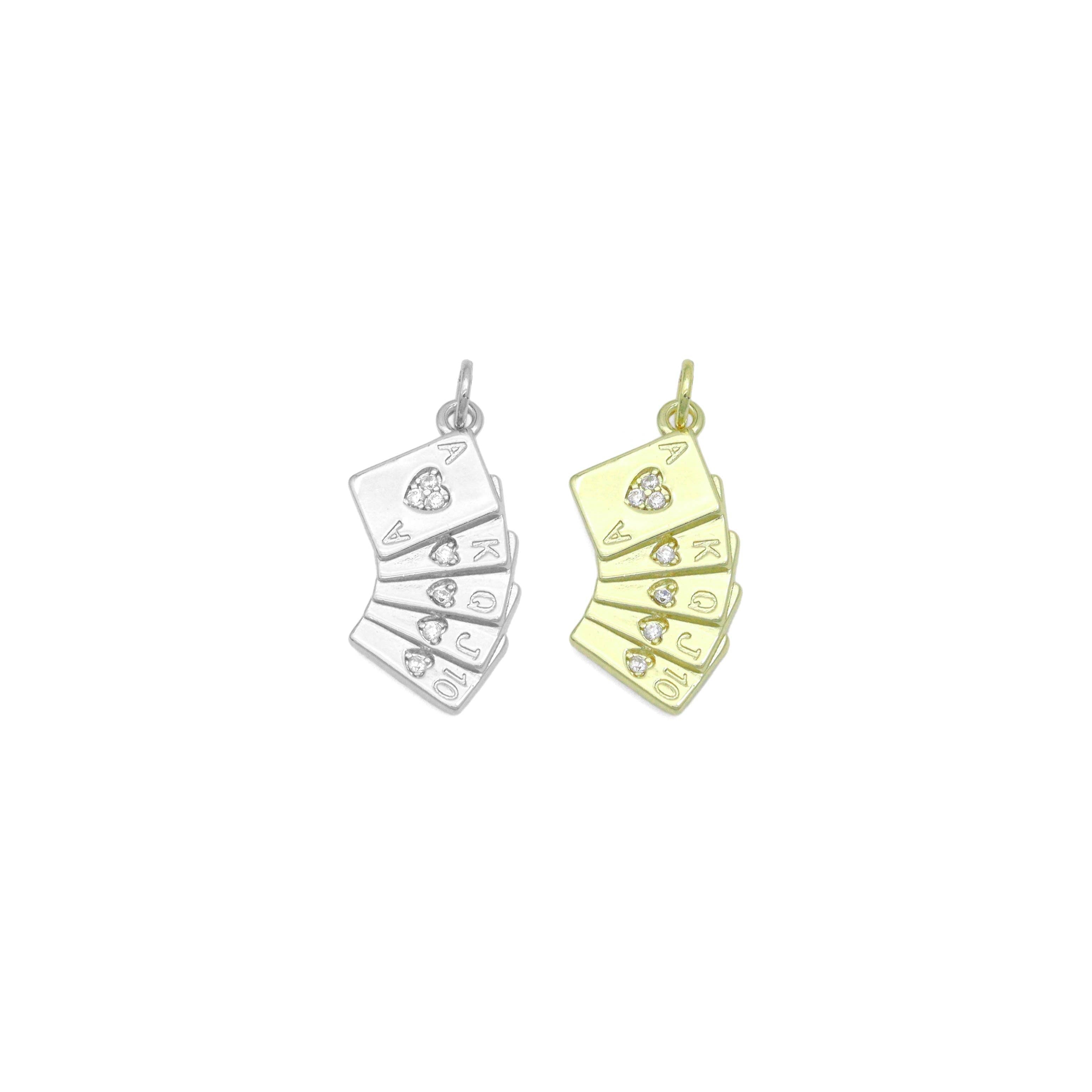 Clear CZ Gold Silver Poker Card Charm Pendant,Sku#A487