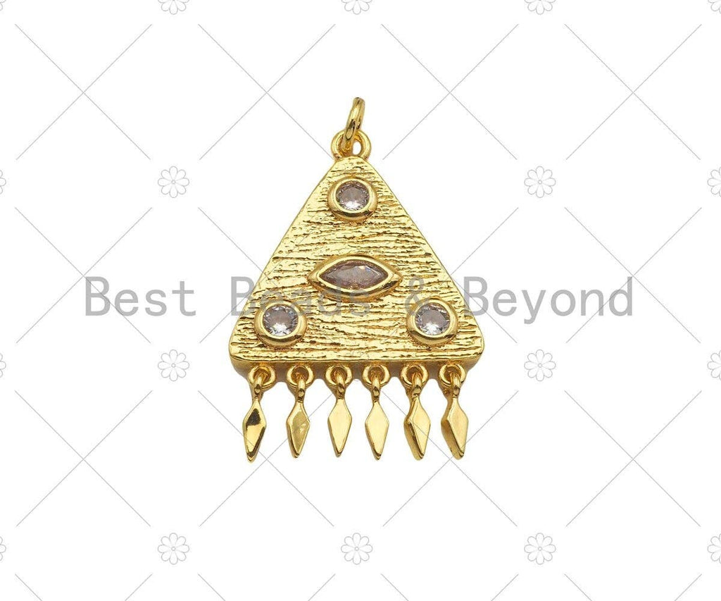 CZ Micro Pave Evil Eye with Dainty Tirangle On Triangle Shape Pendant, Big CZ 18K Gold Charm, Necklace Bracelet Charm, 30x21mm,Sku#L564