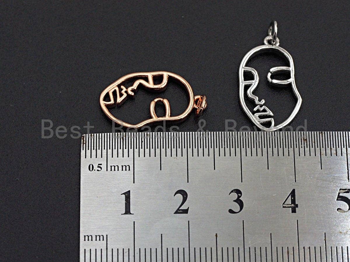 Face Frame Pendant/Charm, Face Cubic Zirconia Pendant, Silver/Gold/Black/Rose Gold Tone,12x20mm,Sku#Z506