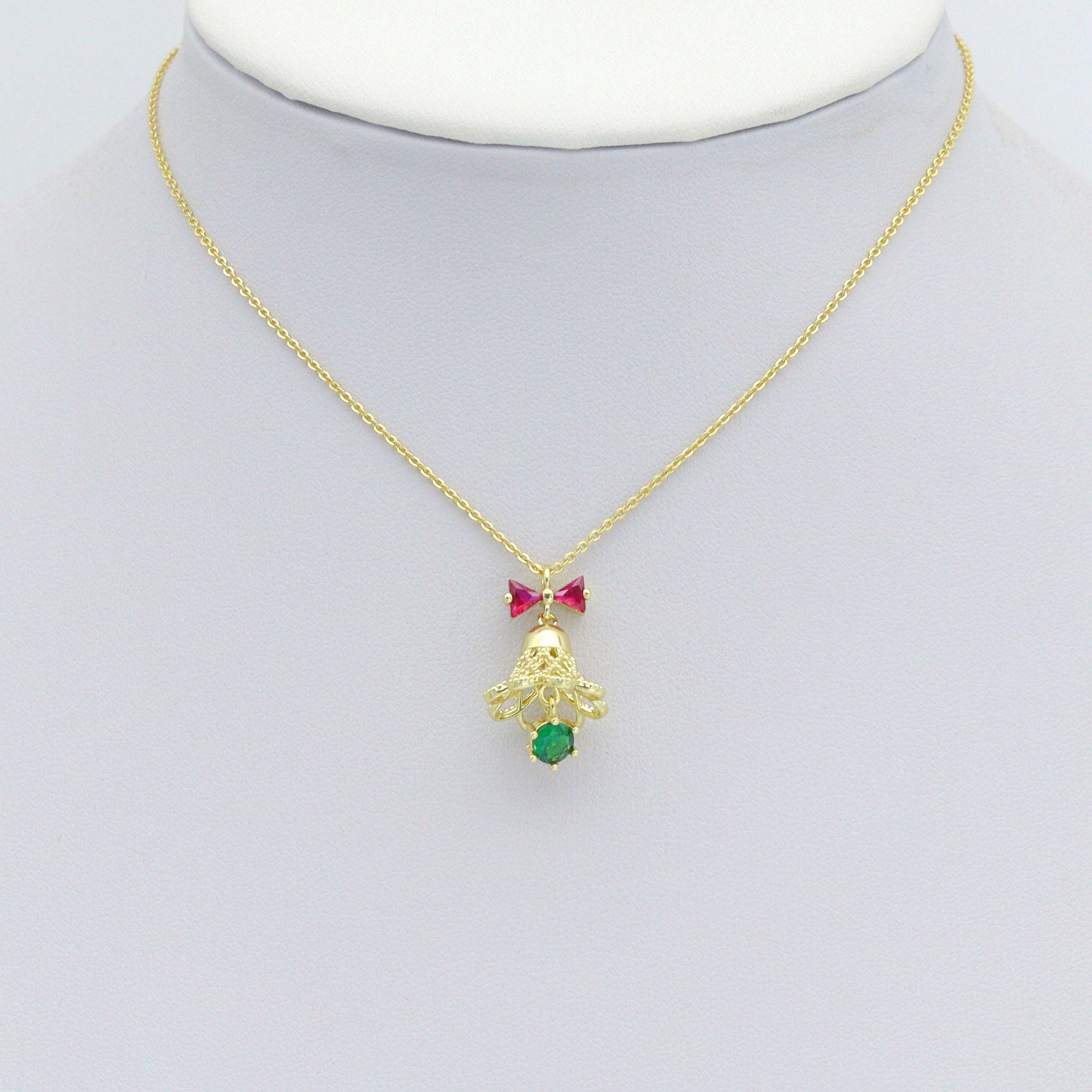 CZ Gold Silver Christmas Bell Charm Pendant,Sku#A481