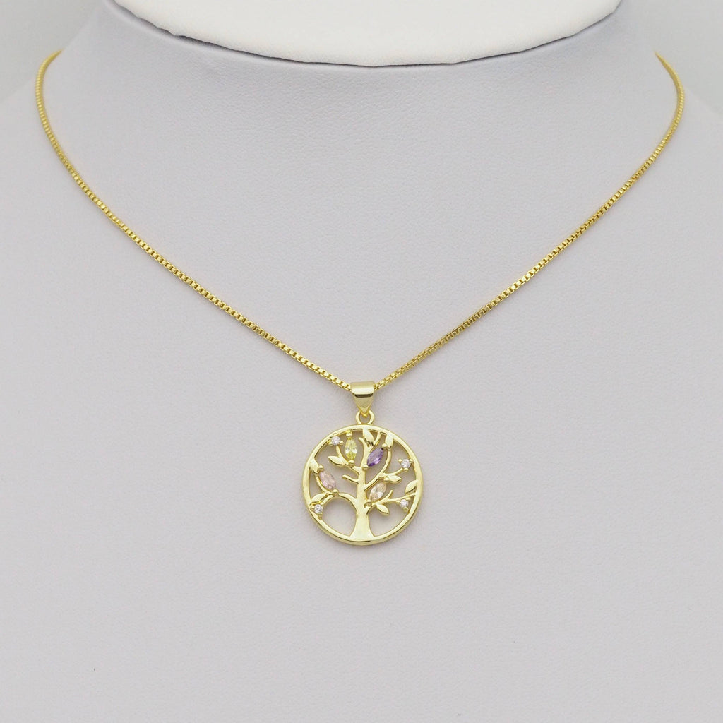 Gold Colorful CZ Tree On Round Ring Charm, Sku#LD421
