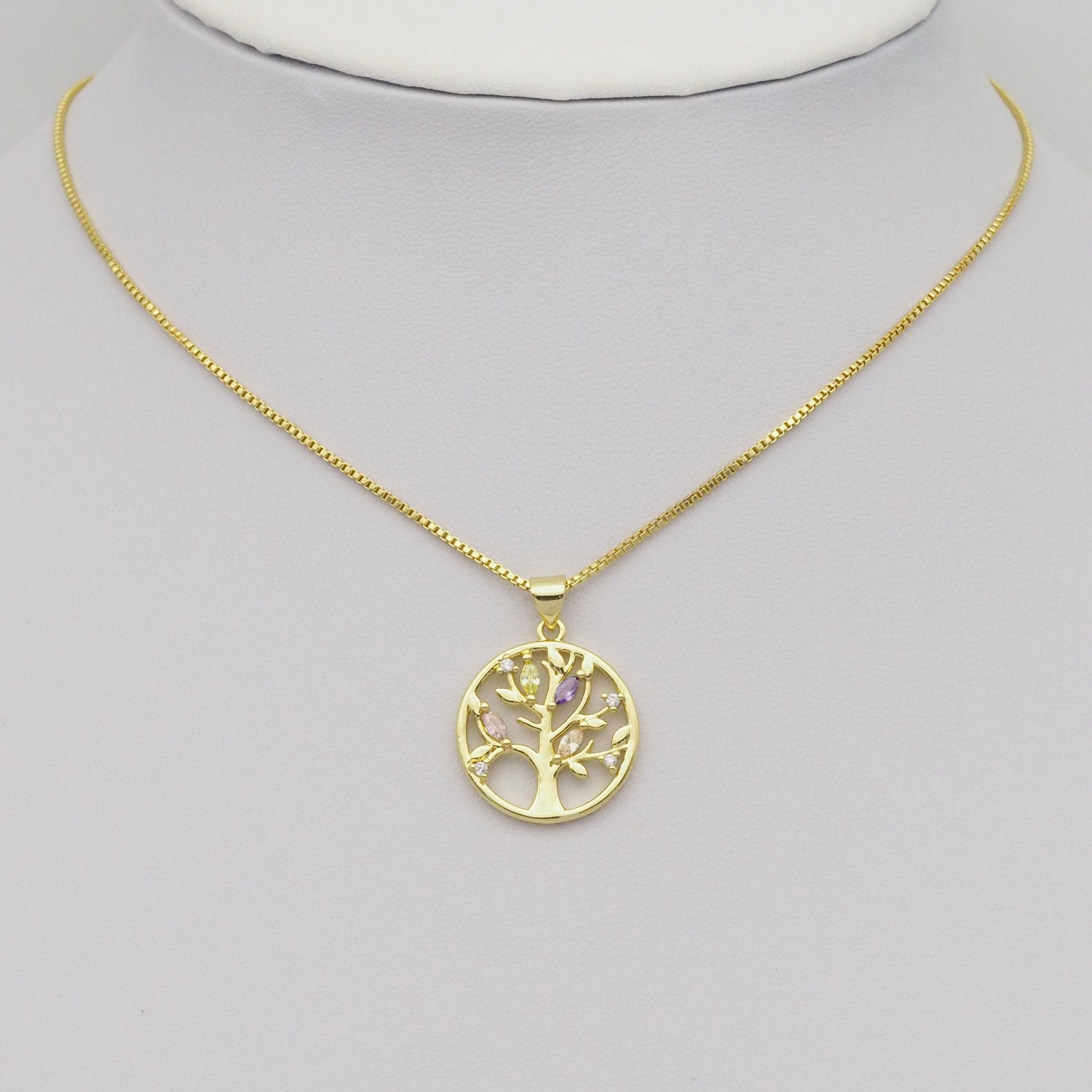 Gold Colorful CZ Tree On Round Ring Charm, Sku#LD421