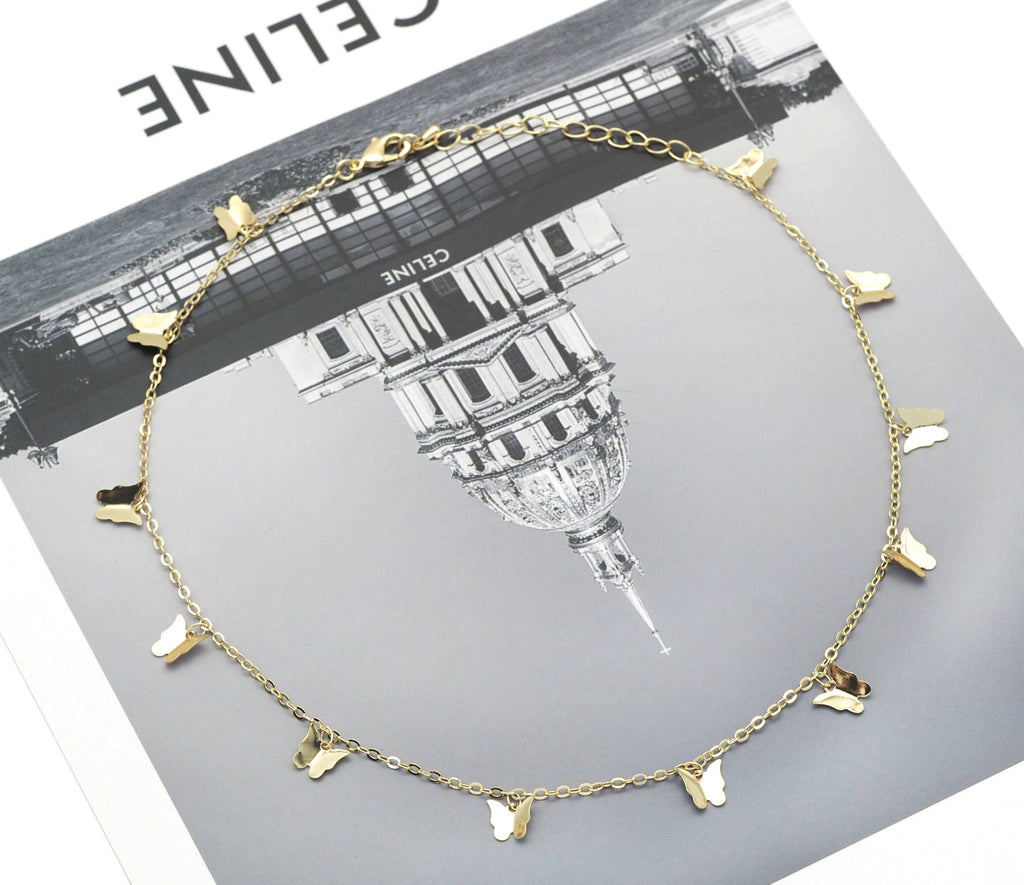 CZ Gold Butterfly Choker Necklace,sku#EF268