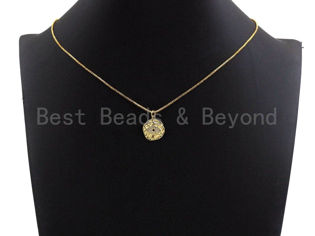 Hammered CZ Micro Pave Evil Eye on Disc Pendant/Charm,Evil Eye CZ Pendant, Silver/Gold/Rose Gold/Black Tone,15x17mm,Sku#Z454