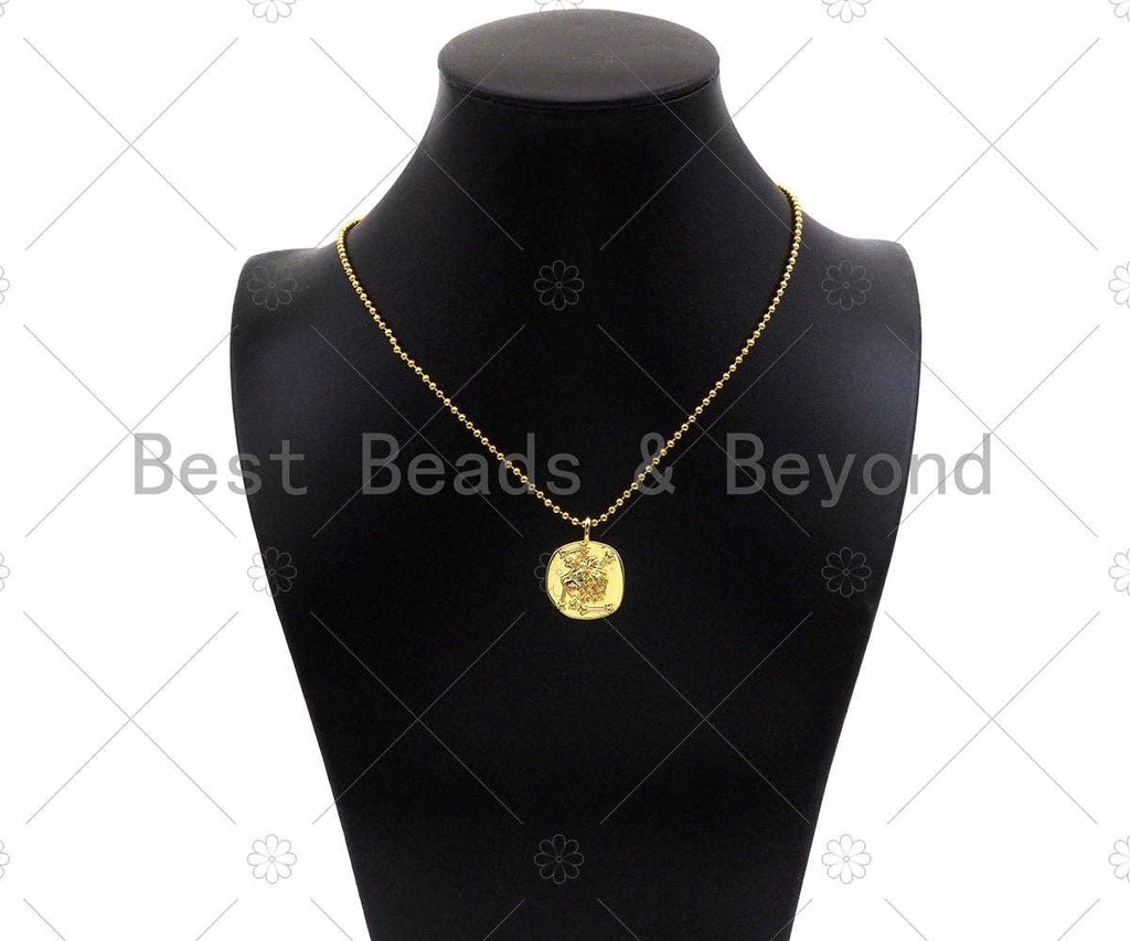 Gold Filled Embossed Lion Head On Round Coin Shape Pendant,18k Gold Filled Medallion Charm, Necklace Bracelet Charm,20x26mm,Sku#Z1330