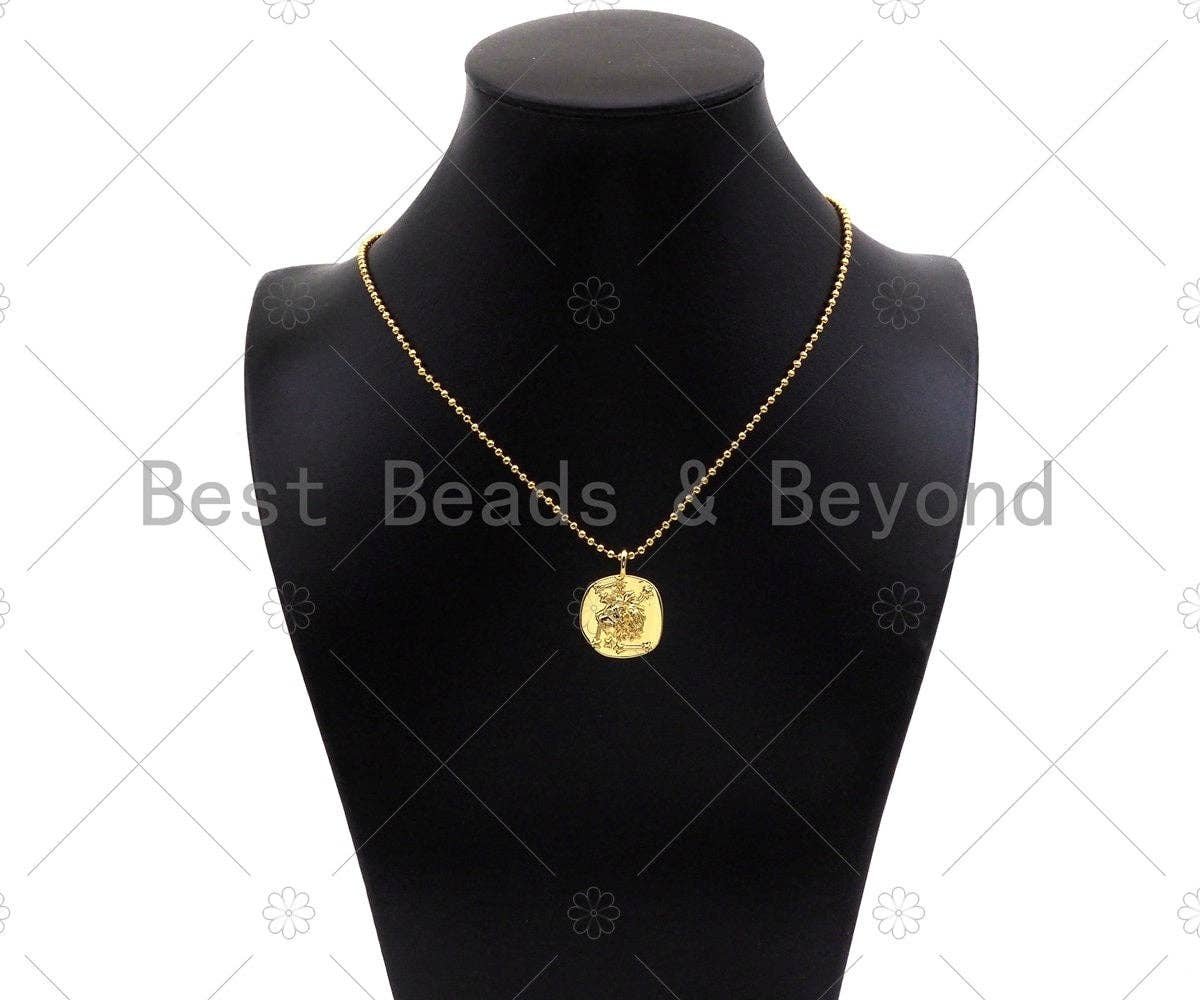 Gold Filled Embossed Lion Head On Round Coin Shape Pendant,18k Gold Filled Medallion Charm, Necklace Bracelet Charm,20x26mm,Sku#Z1330