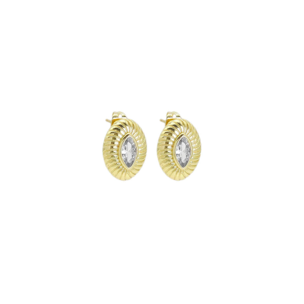 Gold Oval Shape Eye CZ Stud Earrings, Sku#Y932