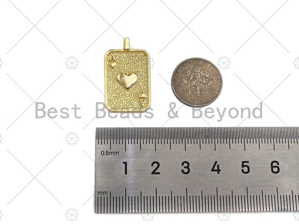 18K Dainty Gold Ace of Spade Pendant, Peach Heart Charm, sku#LK228