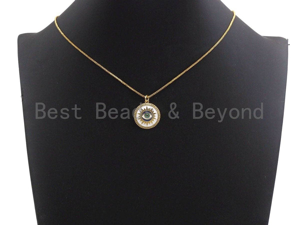 NEW Enamel Evil Eye Sun On Round Coin Pendant,Cz Micro Pave Oil Drop Round pendant,Enamel Charm,Enamel Jewelry,19x21mm,sku#Z515C