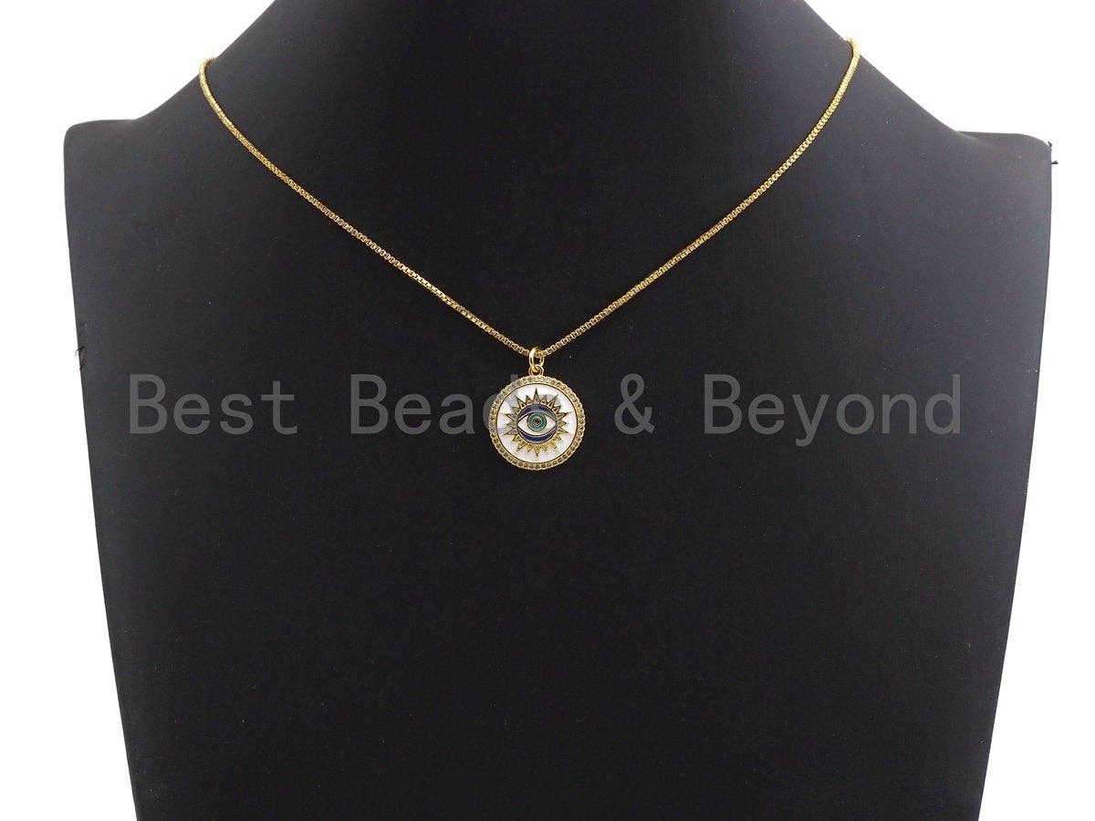 NEW Enamel Evil Eye Sun On Round Coin Pendant,Cz Micro Pave Oil Drop Round pendant,Enamel Charm,Enamel Jewelry,19x21mm,sku#Z515C