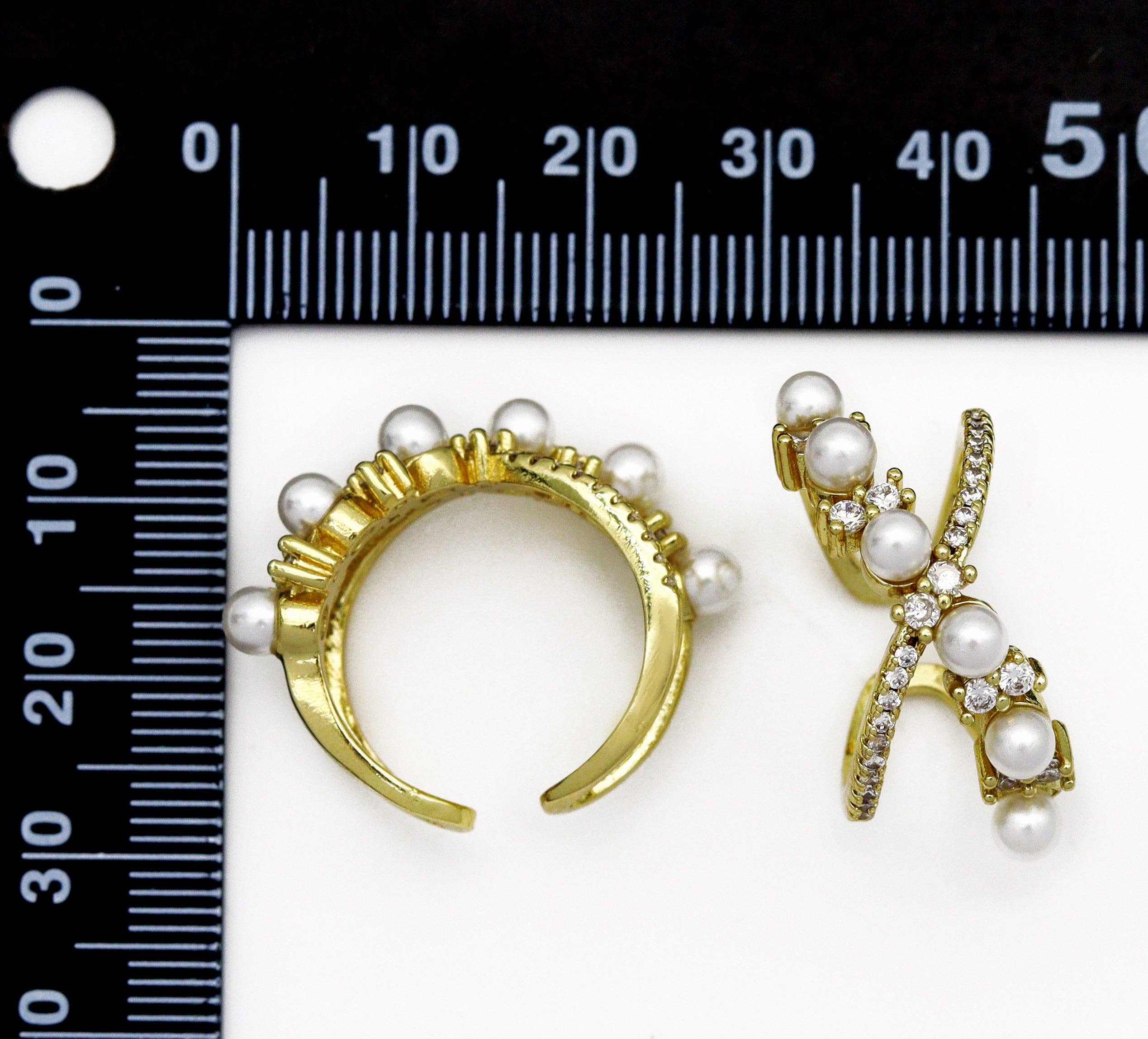 CZ Gold Pearl Cross Adjustable Ring, Sku#JL137