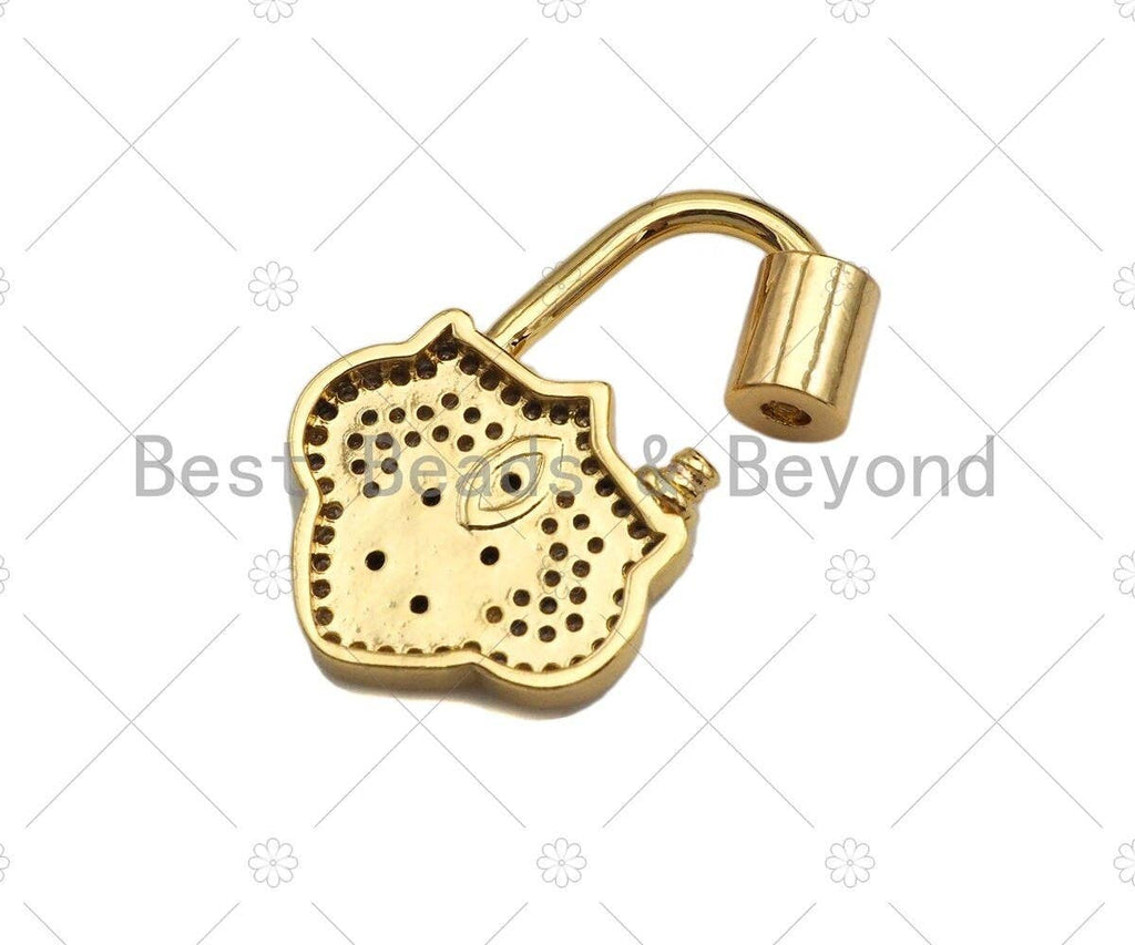 18K Gold Micro Pave Shield Lock Shape Clasp, Gold Shield Lock, Shield Shape Clasp,Pave Lock,18x28mm,sku#K146