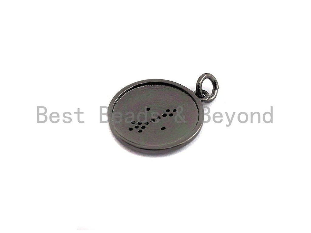 CZ Micro Pave Cross Coin Pendant,Jesus Cubic Zirconia Pendant,Silver/Gold/Rose Gold/Black Tone,16x18mm,Sku#Z428