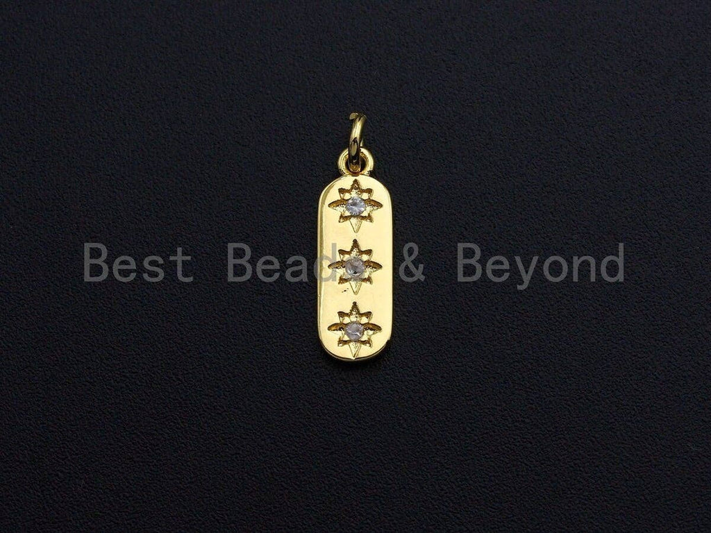 Clear CZ Micro Pave North Star On Flat Bar Tag Pendant Charm, Cubic Zirconia Charm, 6x17mm,sku#Z863