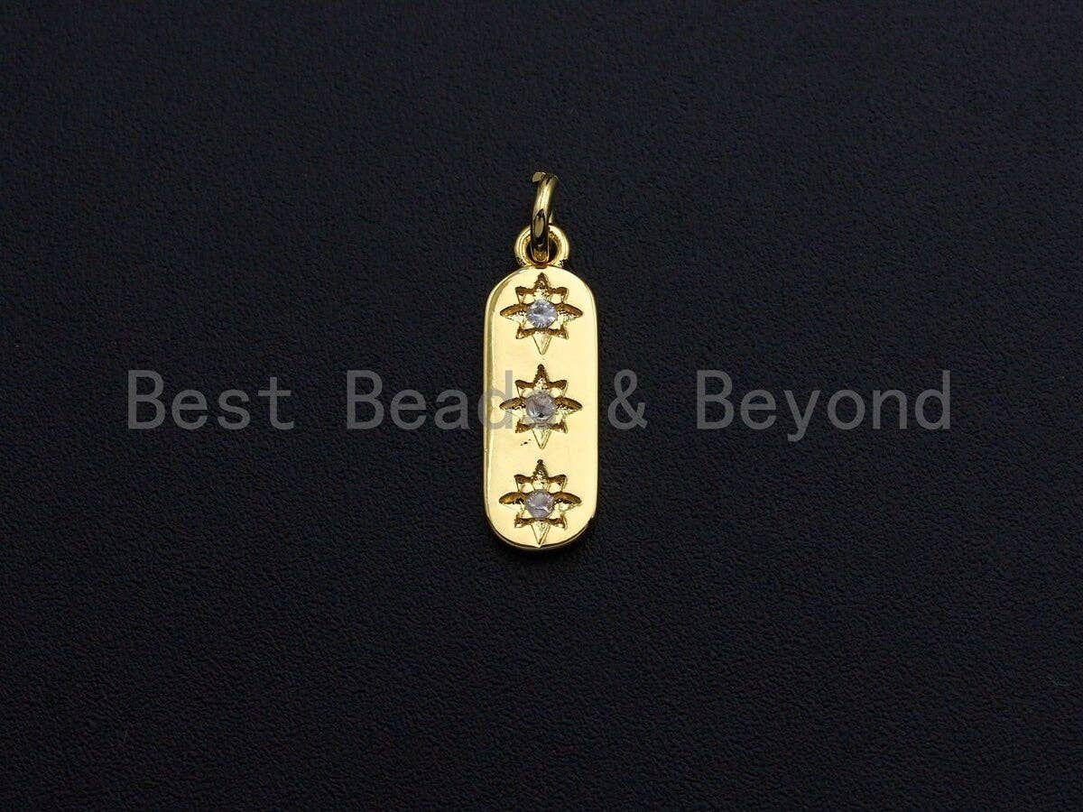 Clear CZ Micro Pave North Star On Flat Bar Tag Pendant Charm, Cubic Zirconia Charm, 6x17mm,sku#Z863