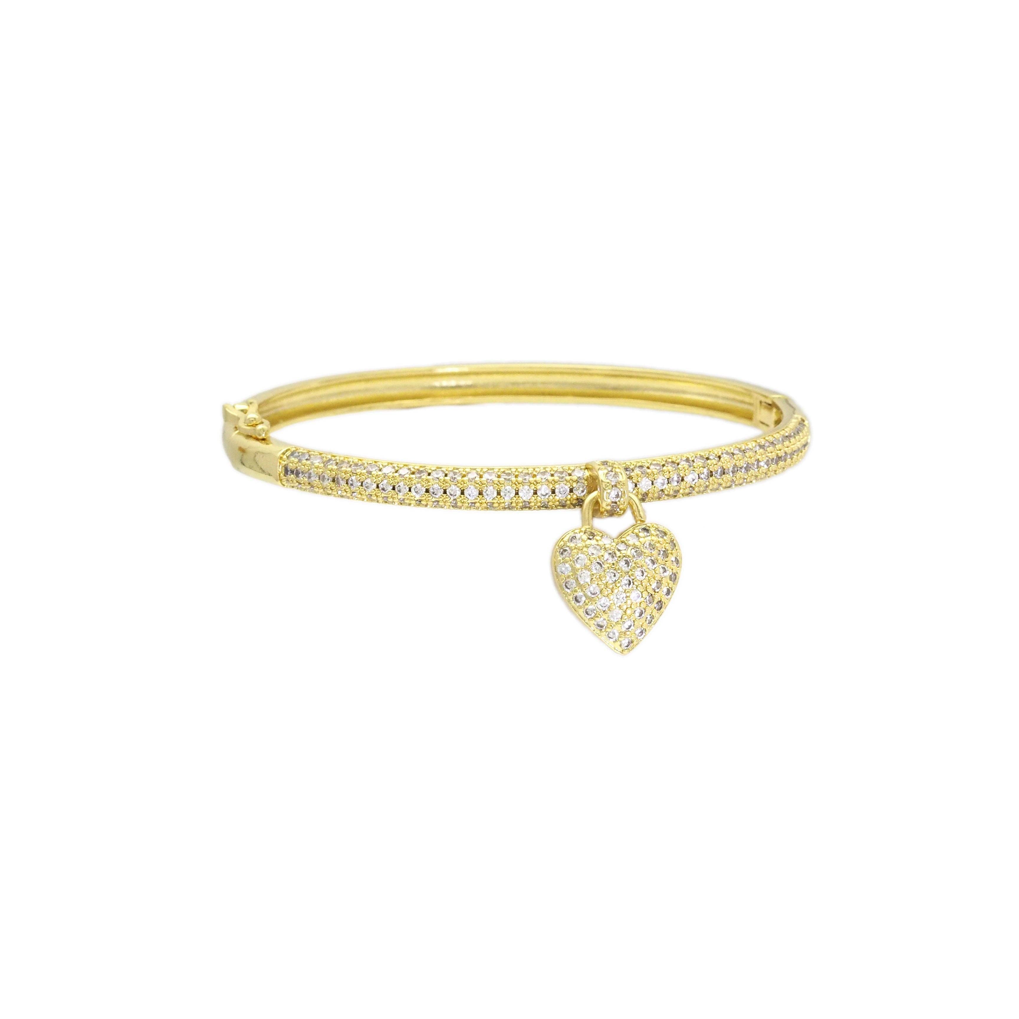 Gold CZ Drop Heart Adjustable Bracelet, Sku#LD471