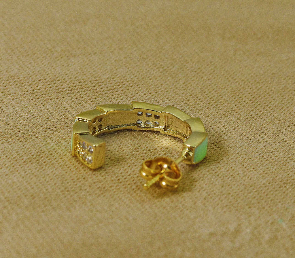 CZ Enamel Huggie Earrings, Sku#J339