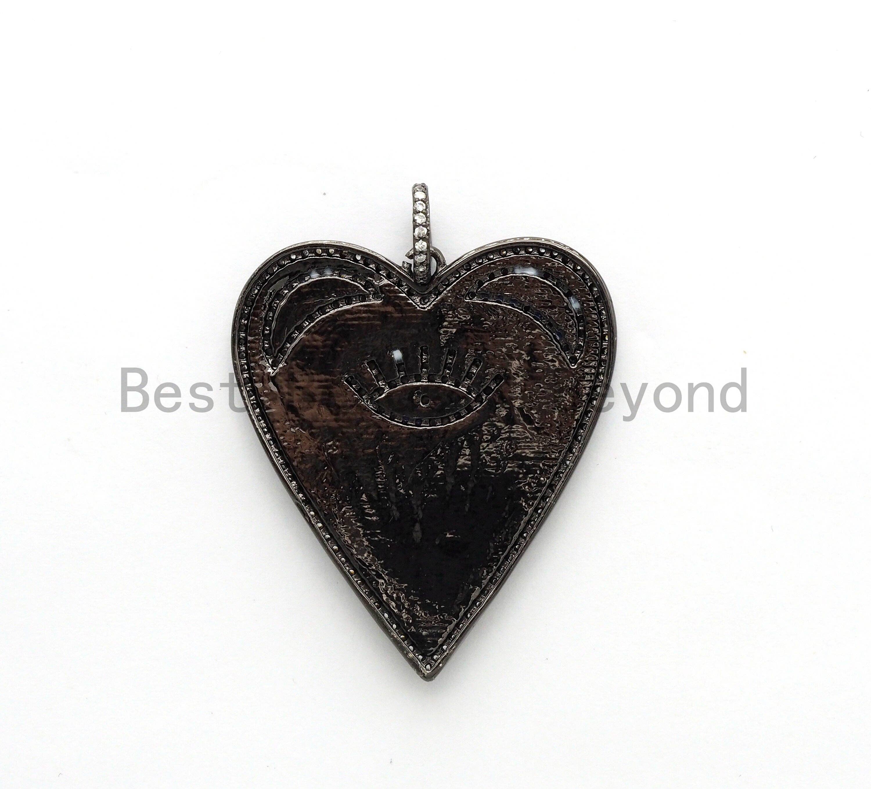 Large Enamel Colorful Heart Shape With Evil Eye Moon Heart Pendant,CZ Micro Pave Oil Drop pendant, Heart Enamel pendant,37x42mm,sku#F579