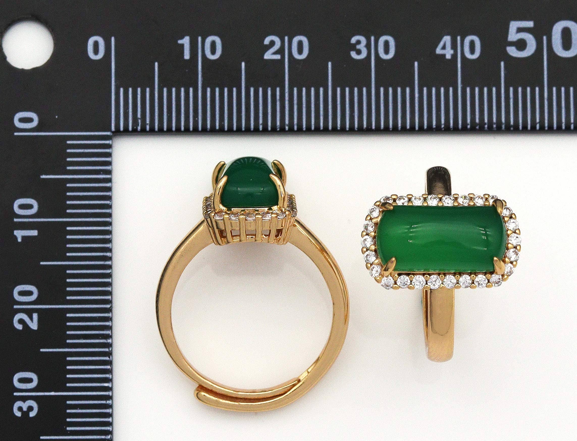 CZ Rectangle Green Jade Adjustable Ring, Sku#LX56