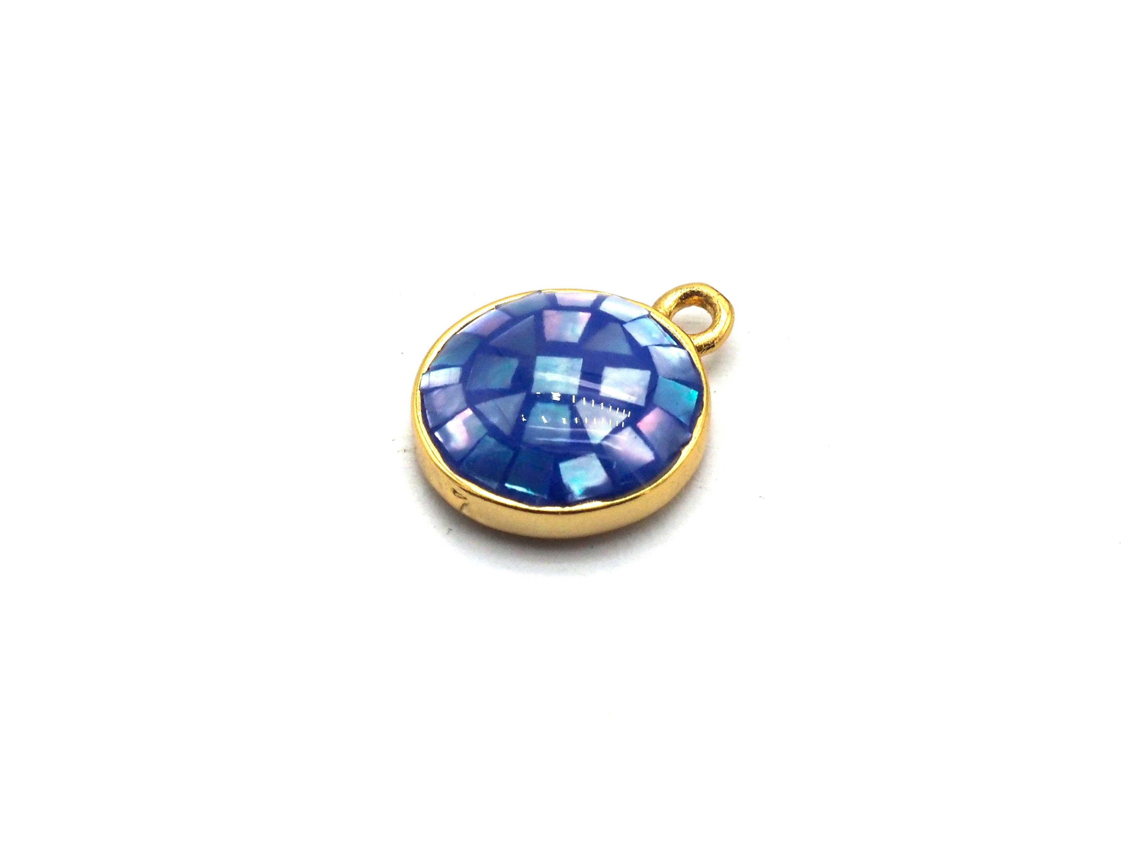 Natural Cobalt Shell Round Shape Charm, 12x10mm, Sku#Z318