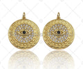 CZ Micro Pave Evil Eye On Round Coin Pendant/Charm,Cubic Zirconia Charm, Necklace Bracelet Charm Pendant, 24x26mm, Sku#Y361