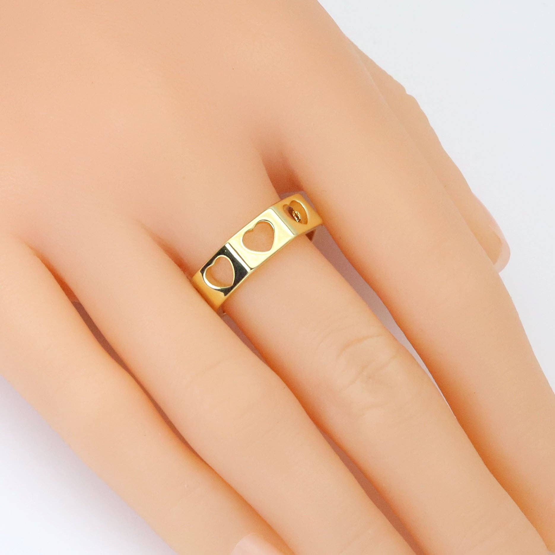 Gold Hollow Out Heart Polygon Adjustable Ring, Sku#LX620