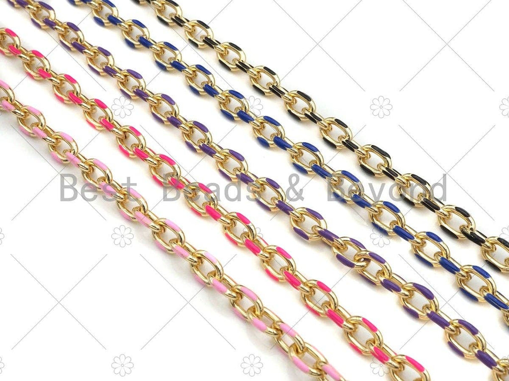 High Quality Colorful Enamel Oval Link Chain by Yard, Gold Enamel Chunky Oval Link Chain, Enamel Statment Chain, 7x11mm, sku#M332