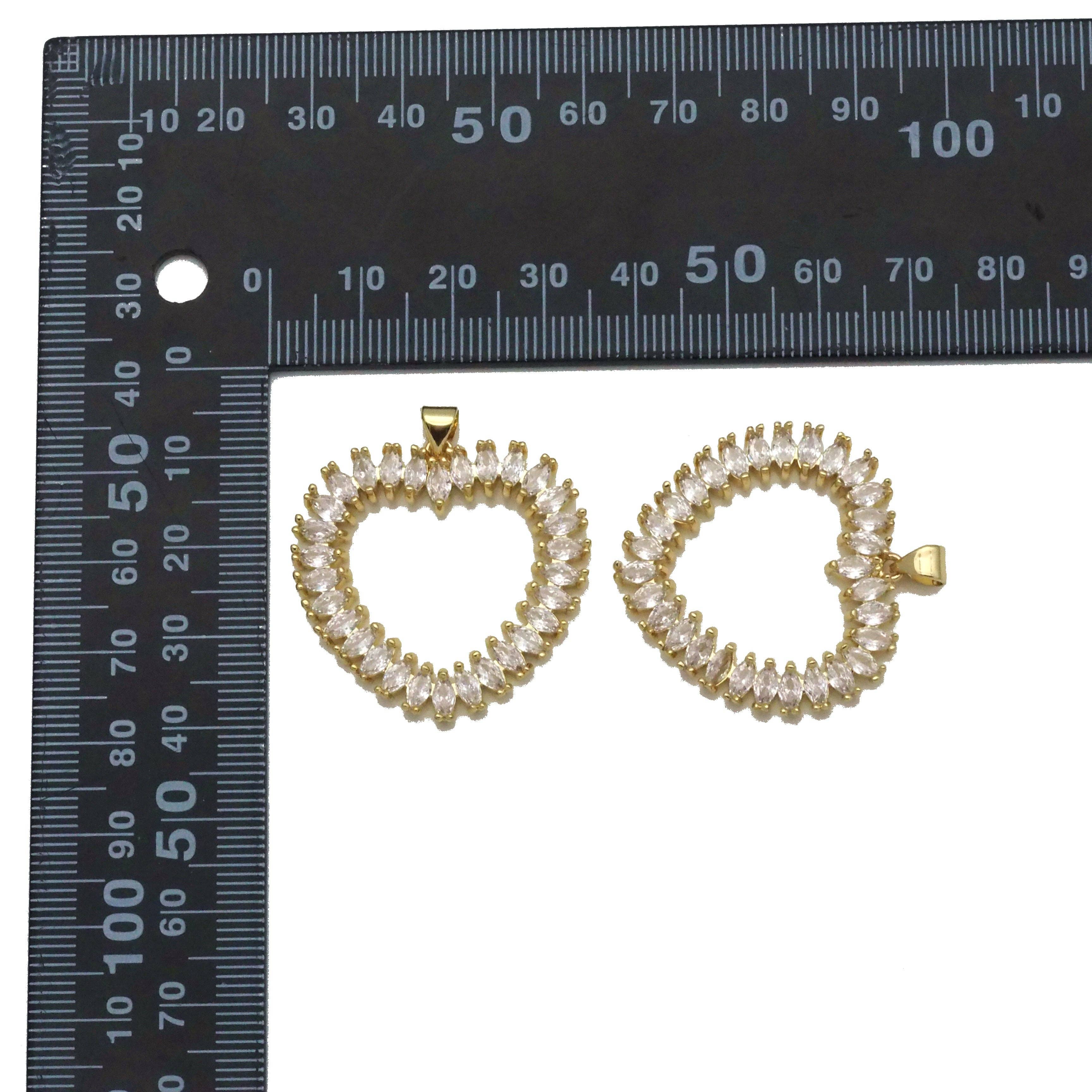 Baguette CZ Gold Open Heart Charm, Sku#LX213