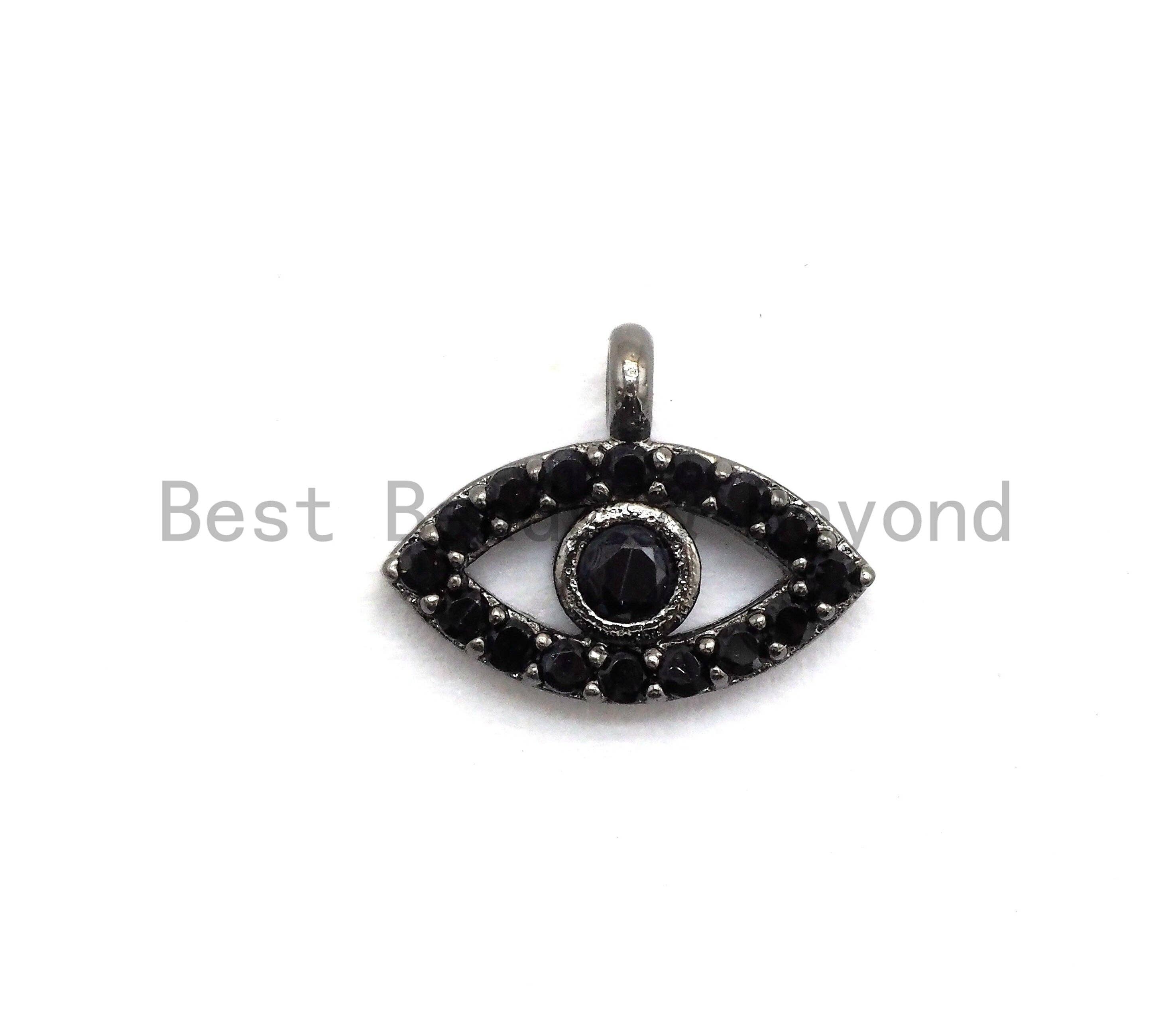Micro Pave Black CZ Pave On Black Evil Eye Charm Beads, Cubic Zirconia Paved Evil Eye Charm, 8x11mm, sku#B102