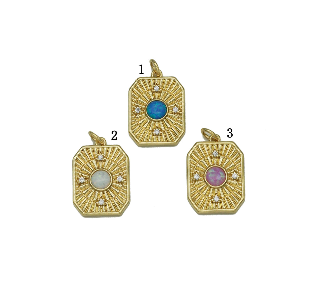 Gold Colorful Opal on Rectangle Charm, Sku#F1506