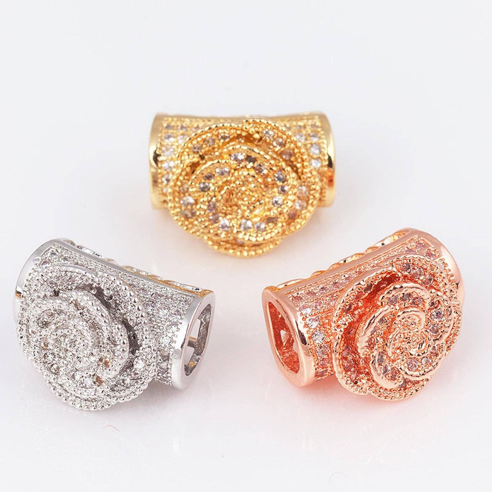 CZ Micro Pave Rose Flower Tube Spacer beads,sku#N55