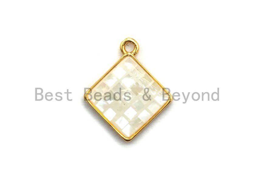 100% Natural White Color Shell Diamond Shape Charm, White shell charm, White Gold/Silver Pendant, Shell Jewelry Making, 13x16mm,SKU#Z325