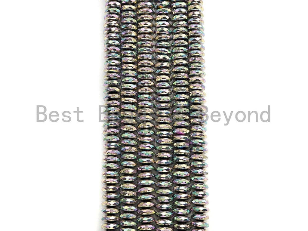 NEW Rainbow Color Natural Hematite Silver Rondelle Faceated Beads,2x3mm, 2x4mm/3x6mm/3x8mm, AB Hematite Beads,15.5inch strand, sku#S124