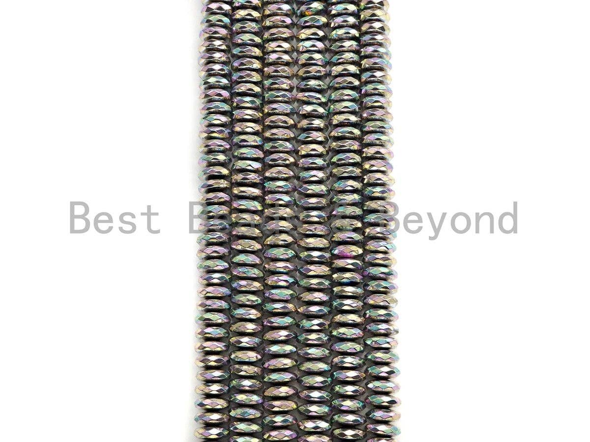 NEW Rainbow Color Natural Hematite Silver Rondelle Faceated Beads,2x3mm, 2x4mm/3x6mm/3x8mm, AB Hematite Beads,15.5inch strand, sku#S124