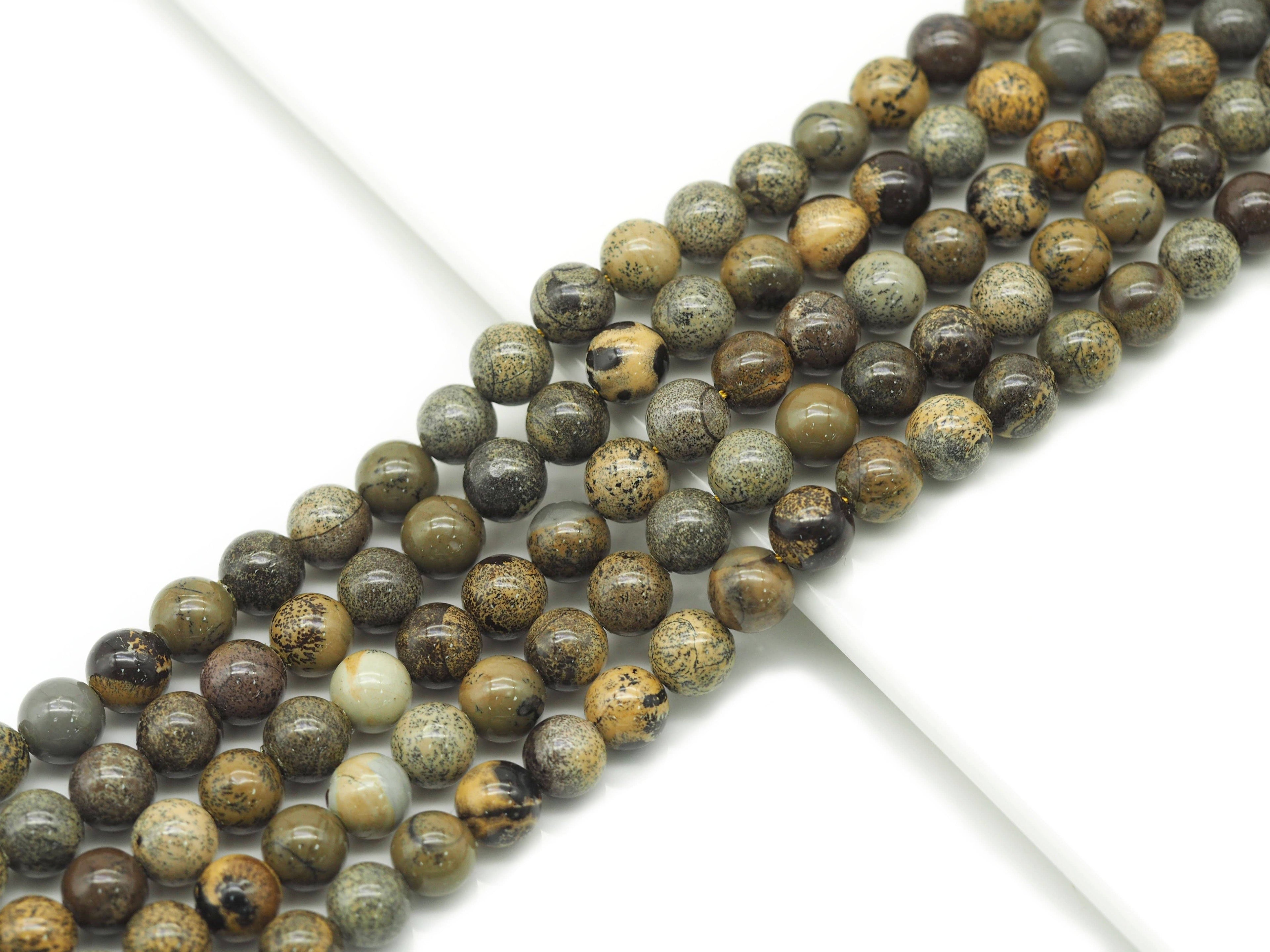 Natural Grass Flower Jasper Round Smooth Beads, Sku#U1332