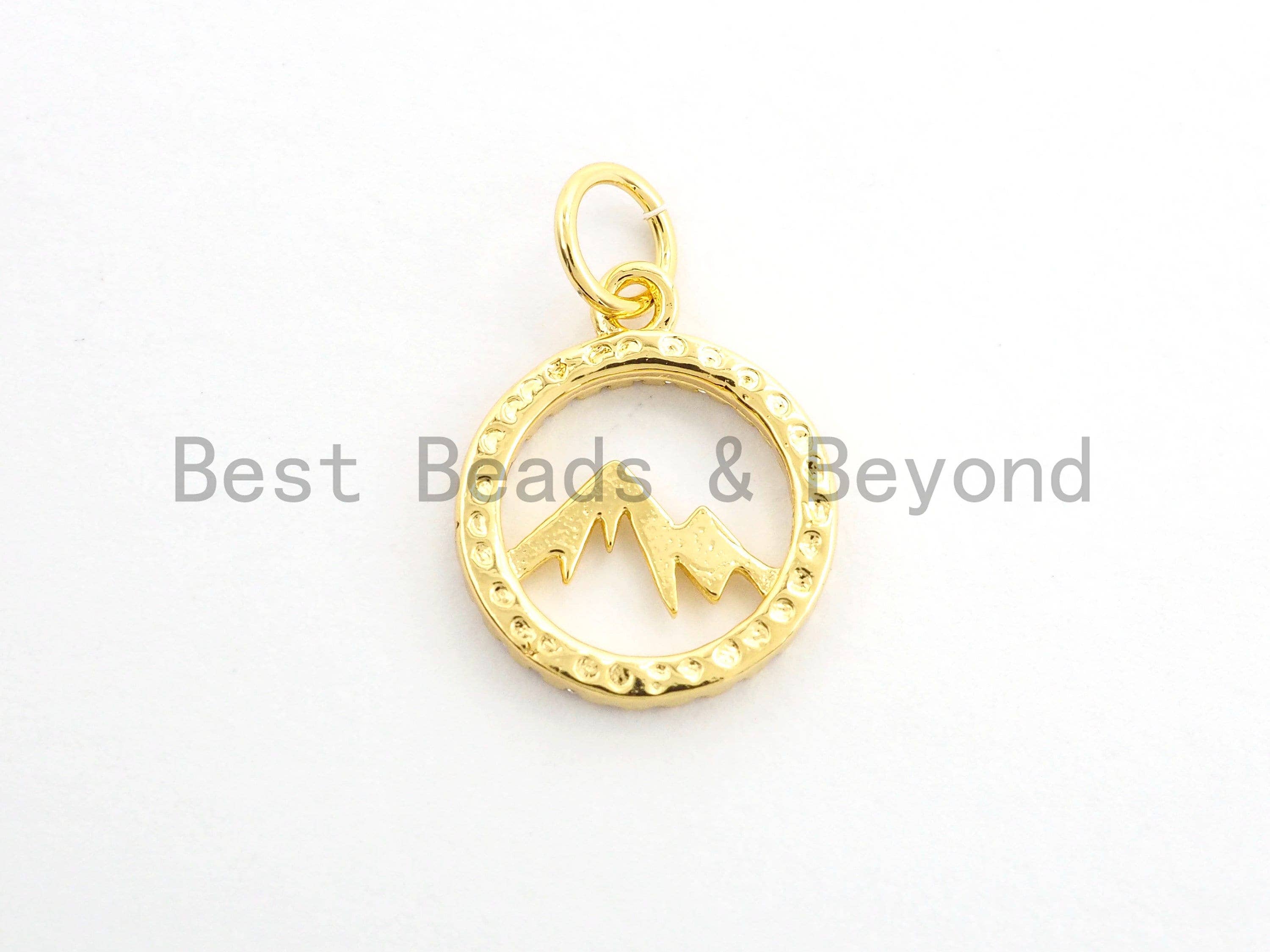 CZ Micro Pave Mountain Round Charm Pendant, Cubic Zirconia Paved Charm, Necklace Bracelet Charm Pendant, 12x14mm,sku#Y146