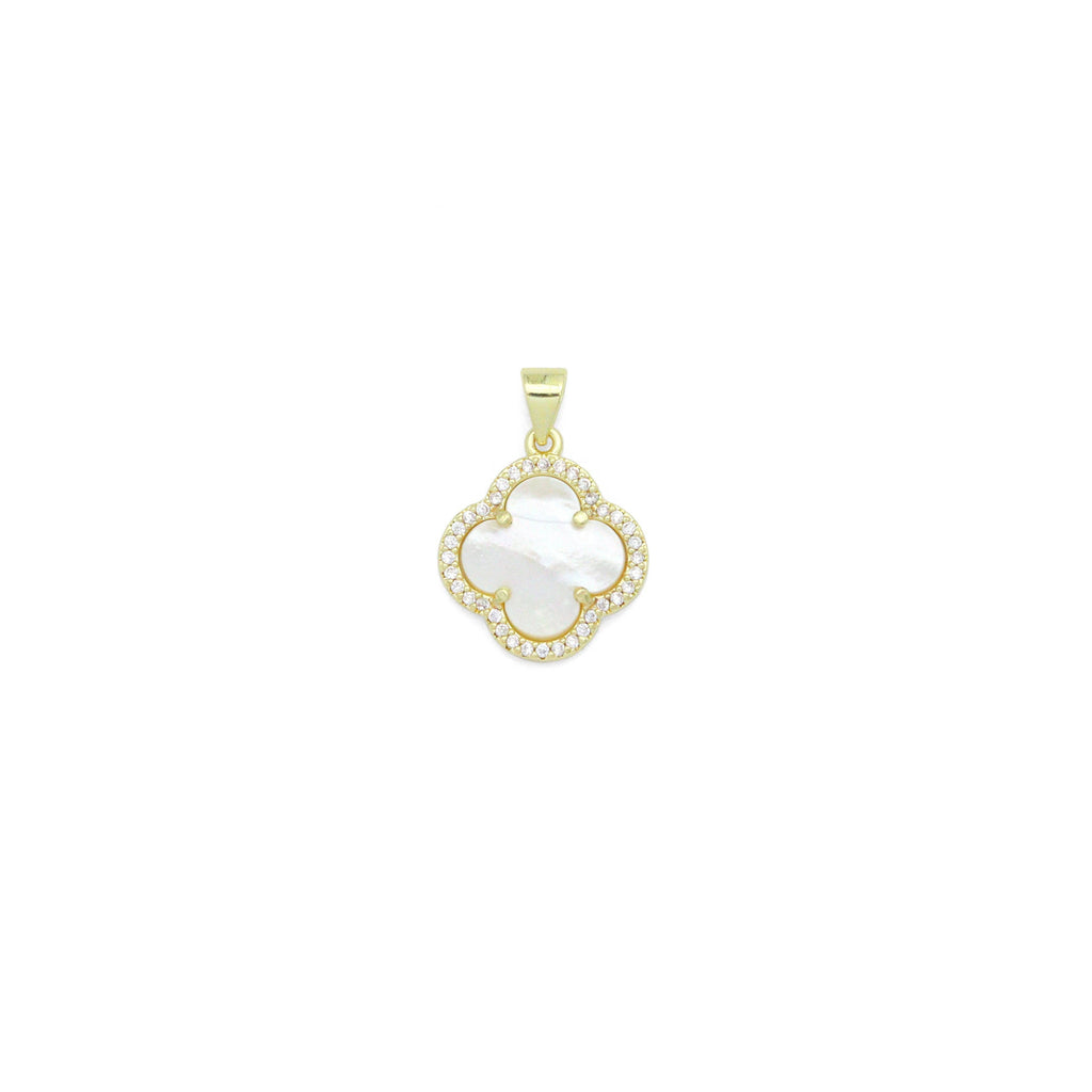 Clear CZ Double sided Mother of Pearl Gold flower Charm Pendant,Sku#LX881