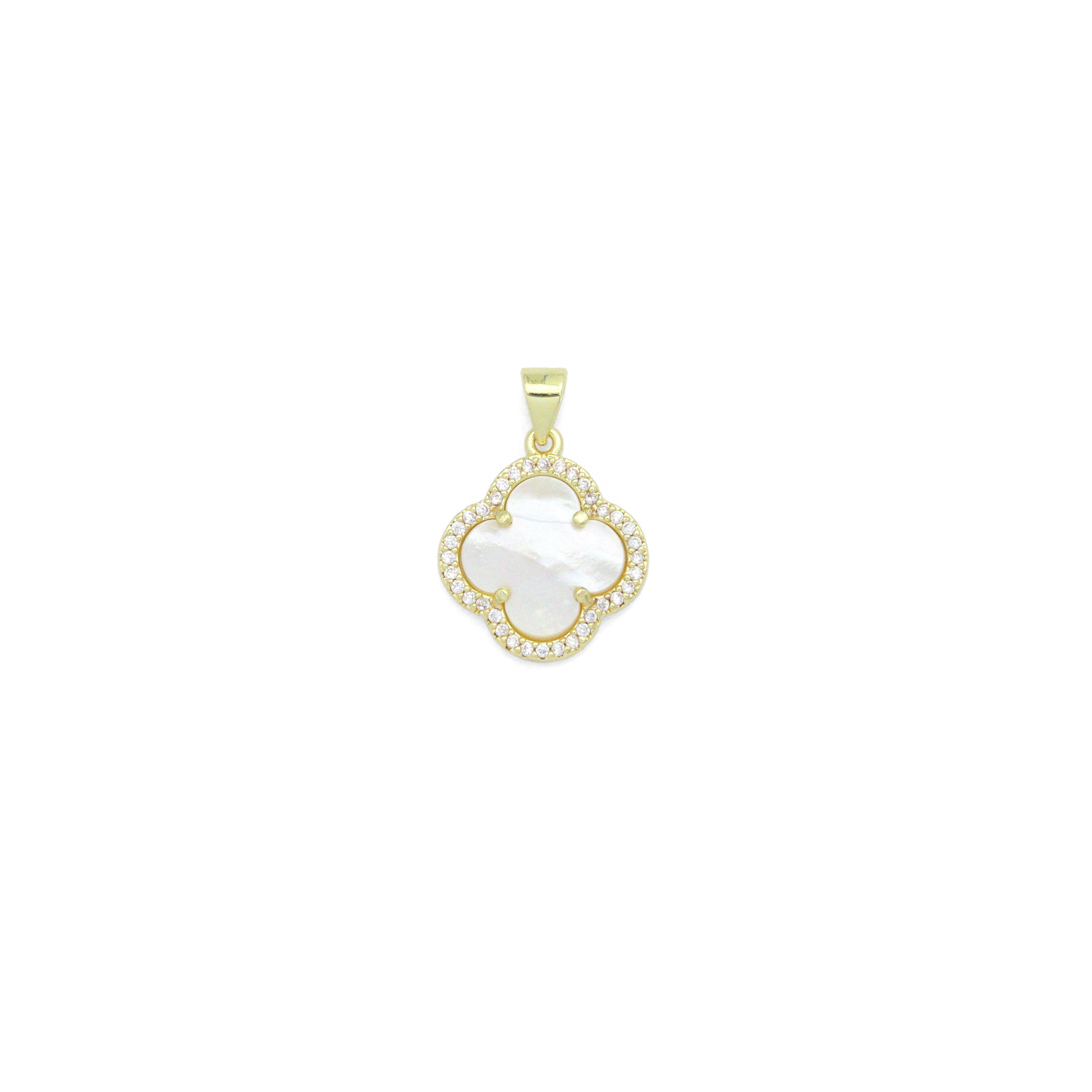 Clear CZ Double sided Mother of Pearl Gold flower Charm Pendant,Sku#LX881
