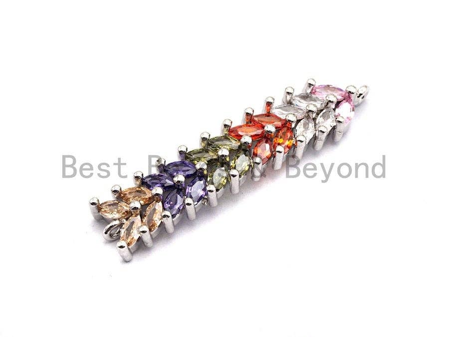 Rainbow CZ Micro Pave Ear Of Wheat Shape Connector for Bracelet/Necklace, Cz Space Connector, Jewelry Findings,9x43mm,sku#E476C