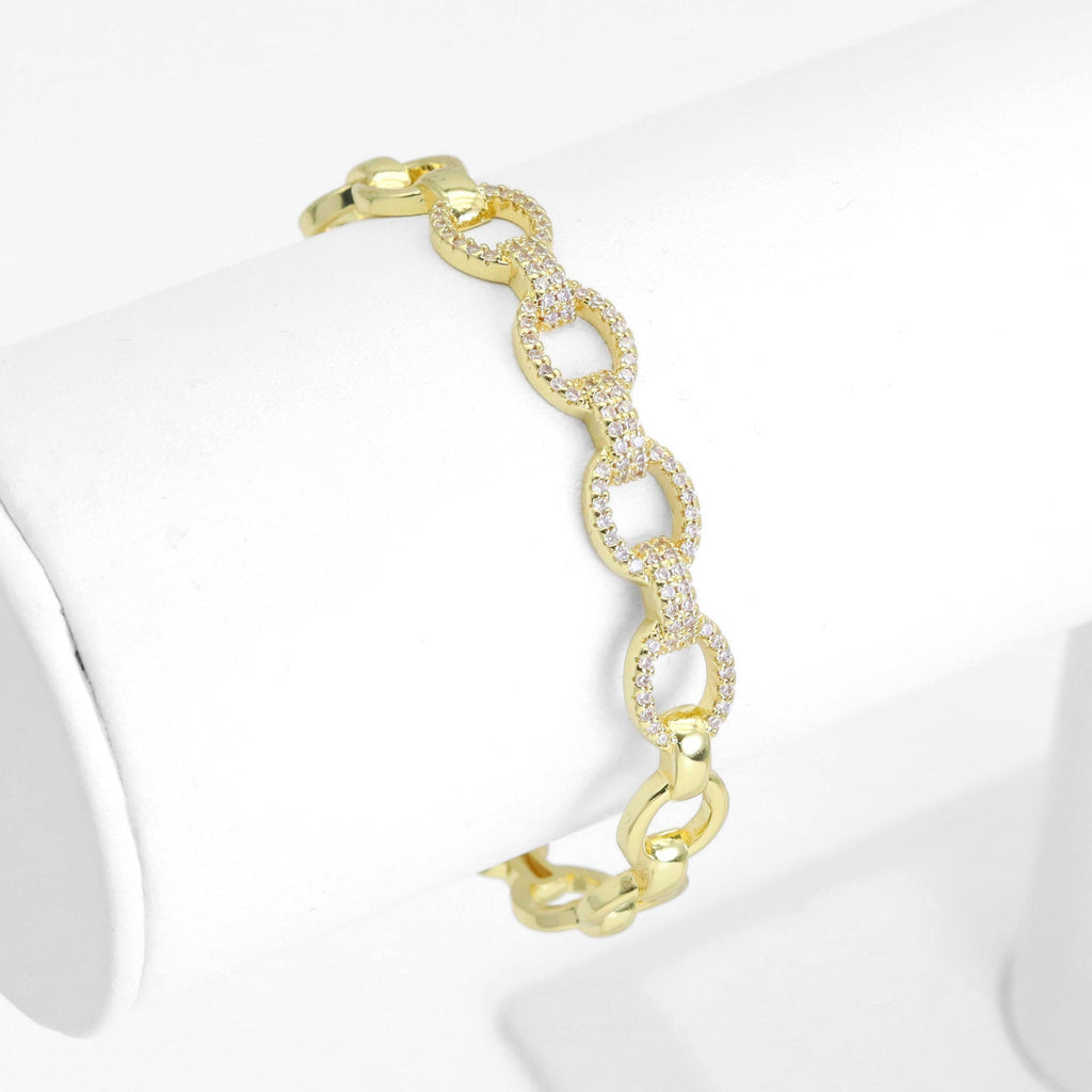 Gold CZ Oval Link Adjustable Bracelet, Sku#LD537