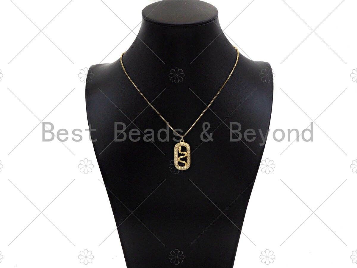 CZ Micro Pave Snake On Oval Shape Pendant/Charm,Cubic Zirconia Gold Charm, Necklace Bracelet Charm Pendant,15x28mm, Sku#LD31