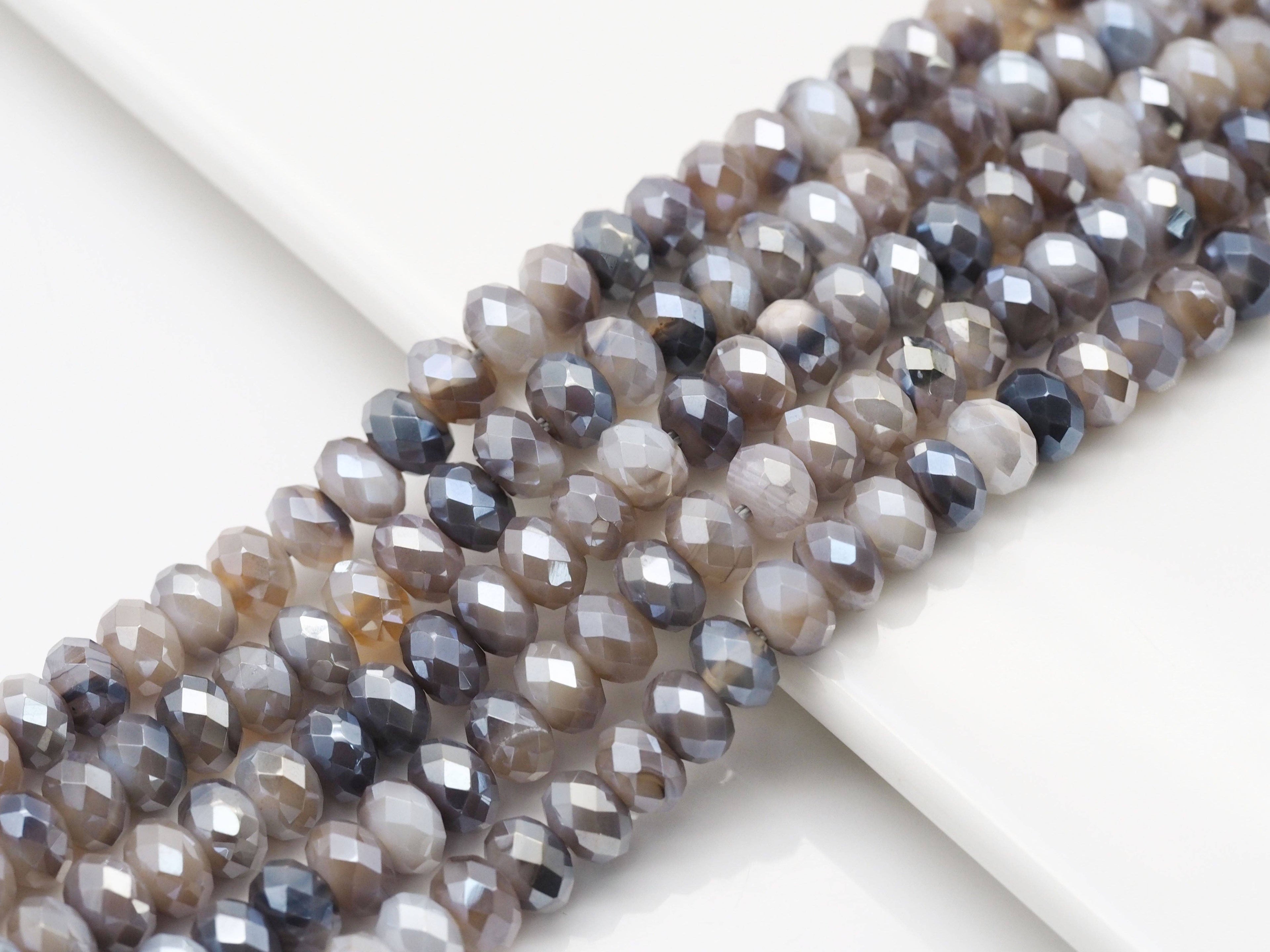 Mystic Natural Gray Banded Agate Rondelle Faceted Beads, Sku#UA266