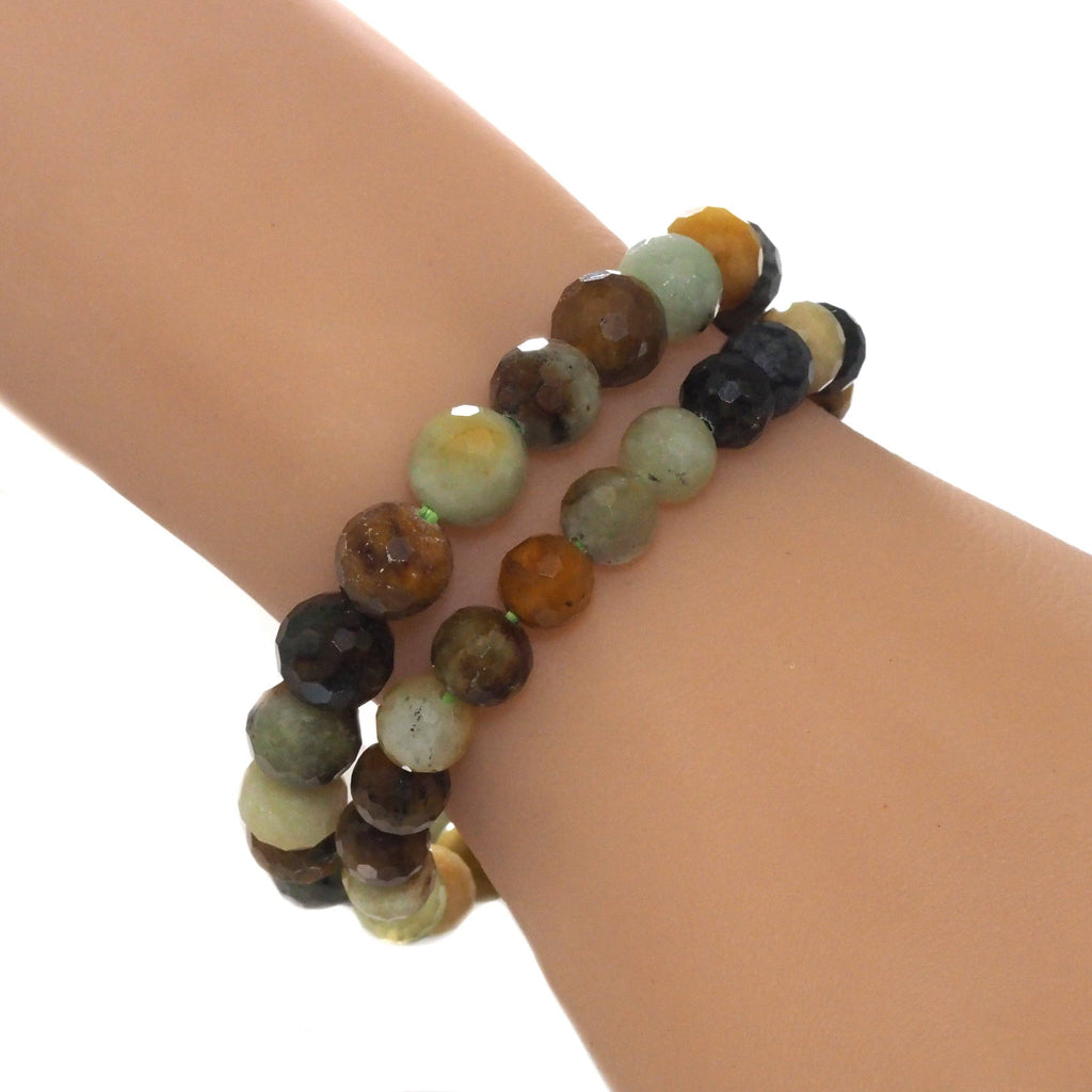 Genuine Jade Round Faceted Stretchy Bracelet, 8mm/10mm, Sku#EF301