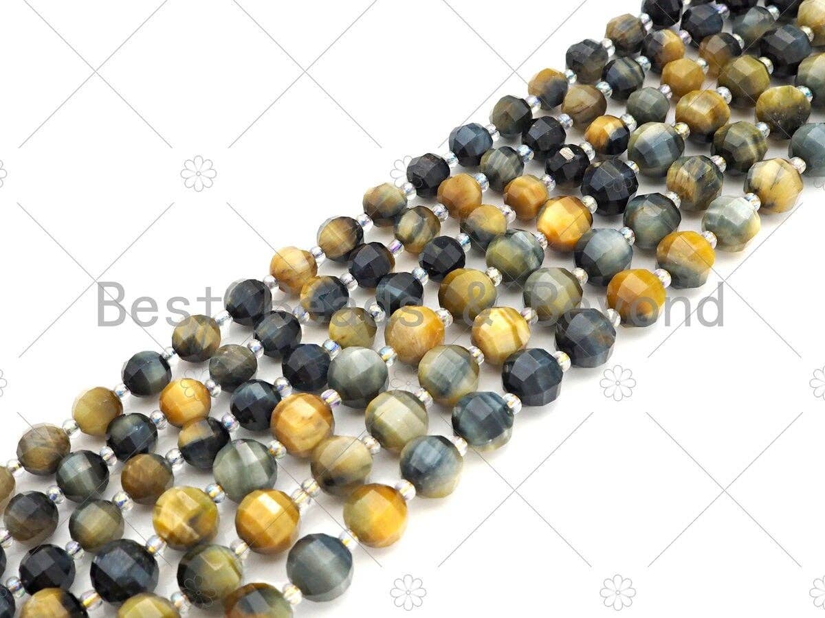 New Cut!!! Natural High Quality Round Latern Cut Golden Blue Tiger Eye Beads, 8mm/10mm GenuineTiger Eye Beads, 15.5'' Full Strand, Sku#U1120
