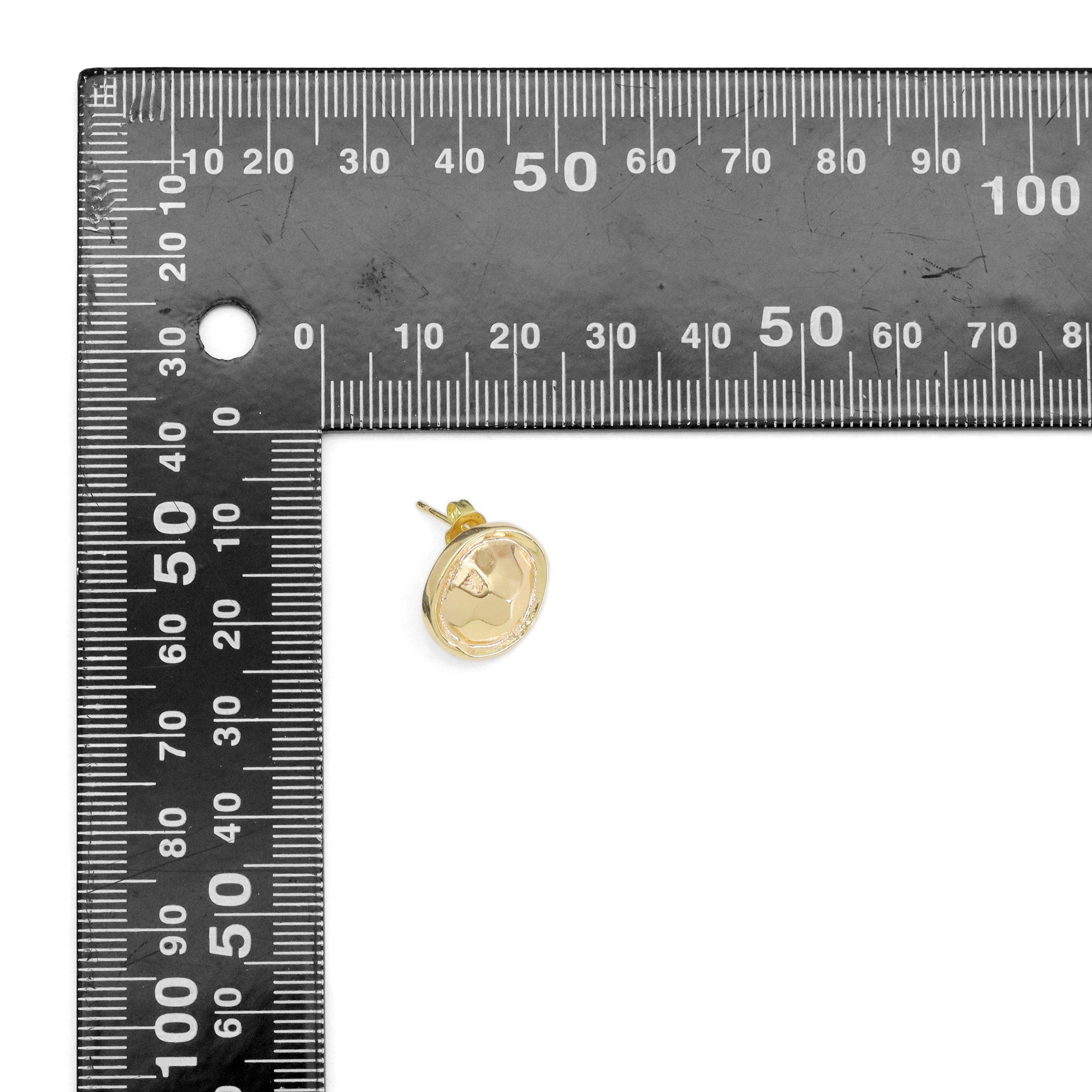 Gold Round Faceted Turtle shell Stud Earrings, Sku#ZX175