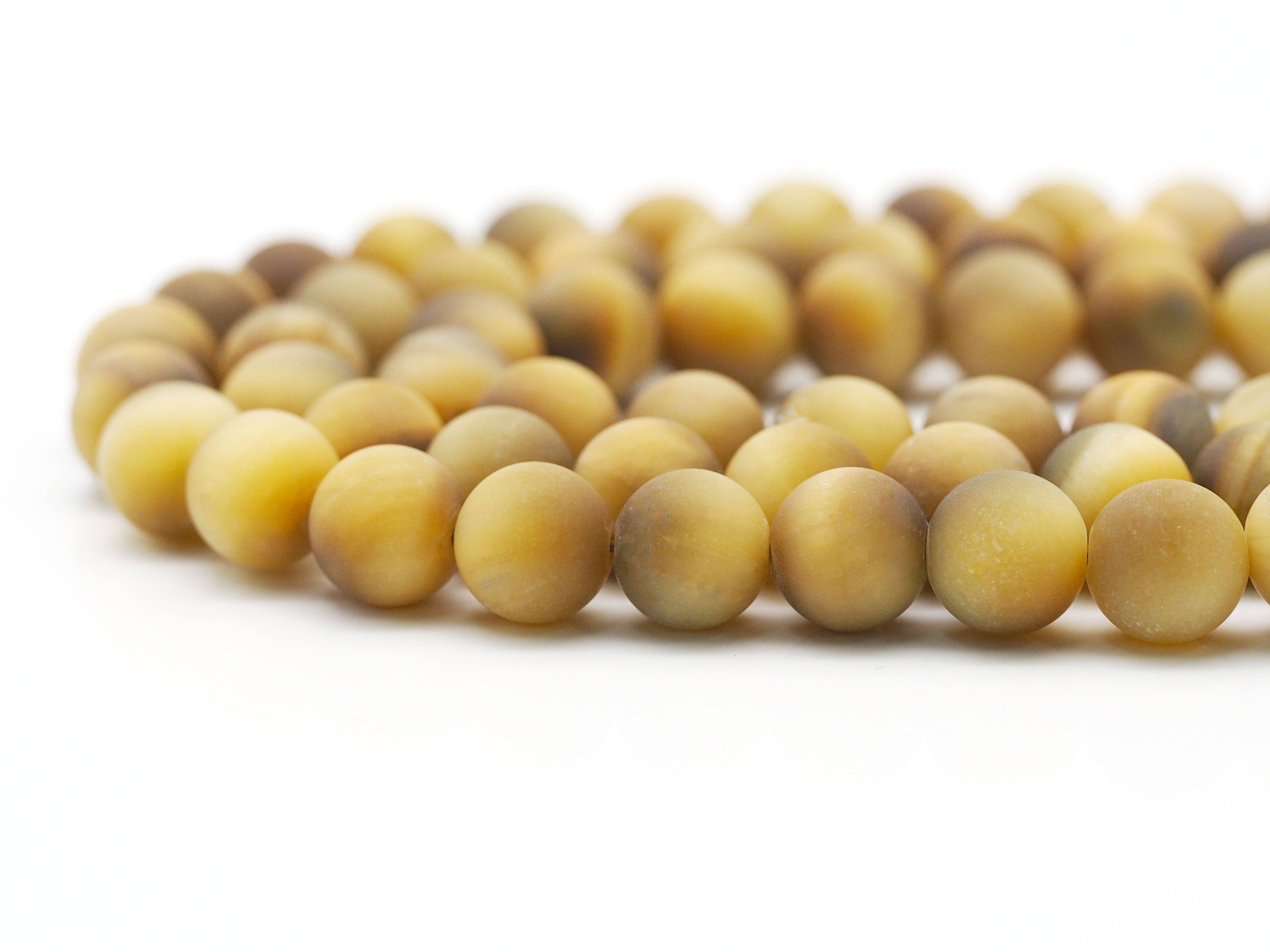 Matt Golden Tiger Eye Round Smooth Beads, Sku#UA277