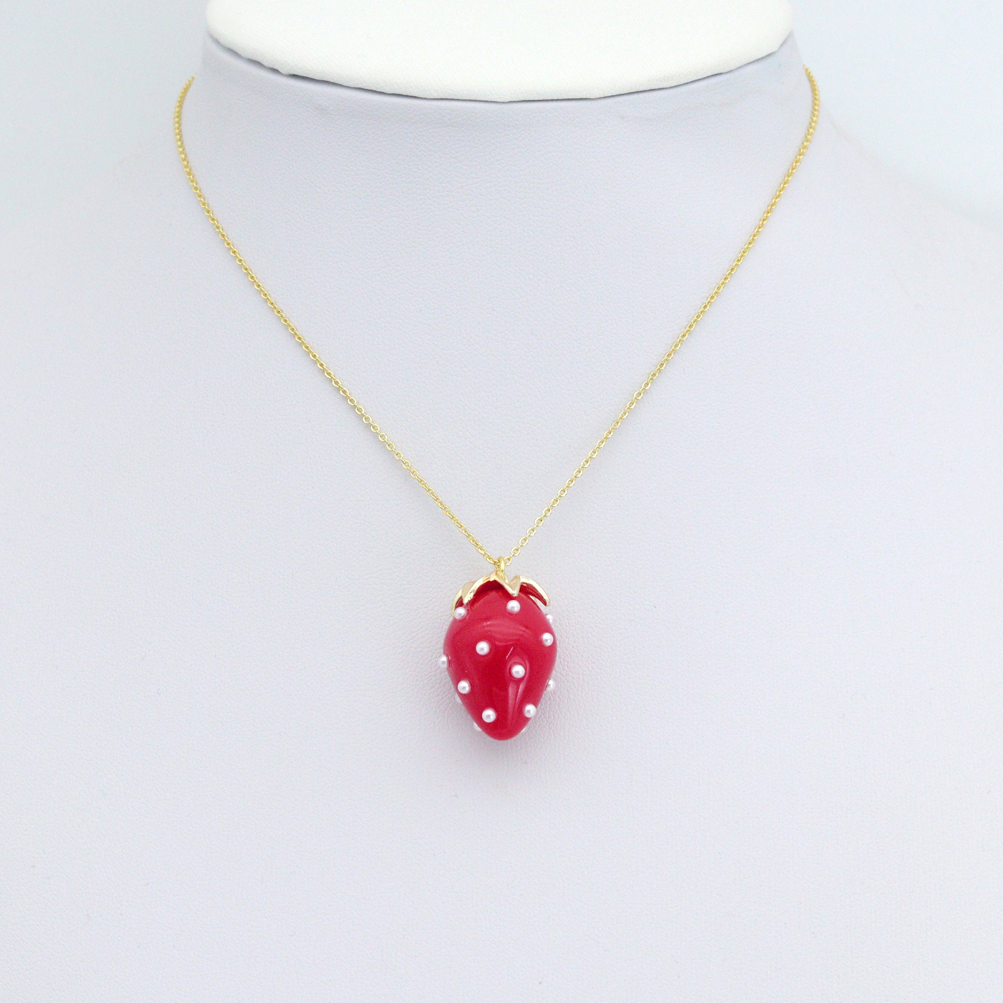 White Pearl Red Strawberry Charm Pendant,Sku#LK1225